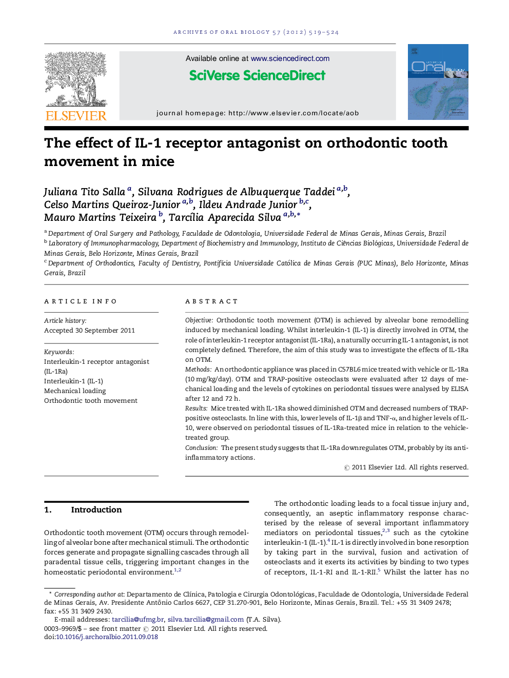 The effect of IL-1 receptor antagonist on orthodontic tooth movement in mice