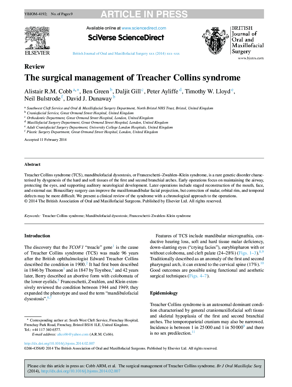 The surgical management of Treacher Collins syndrome