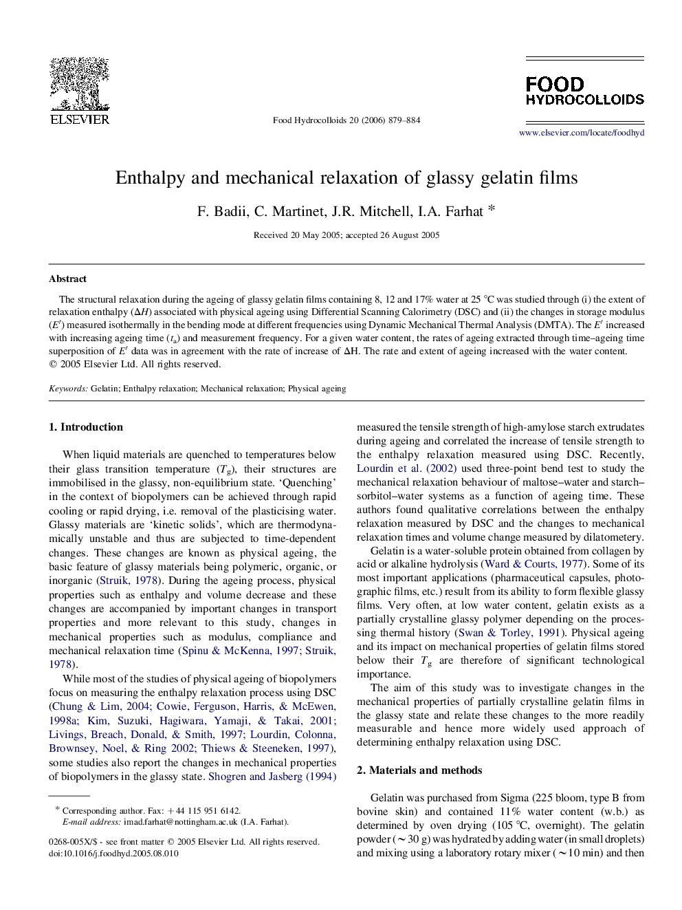 Enthalpy and mechanical relaxation of glassy gelatin films