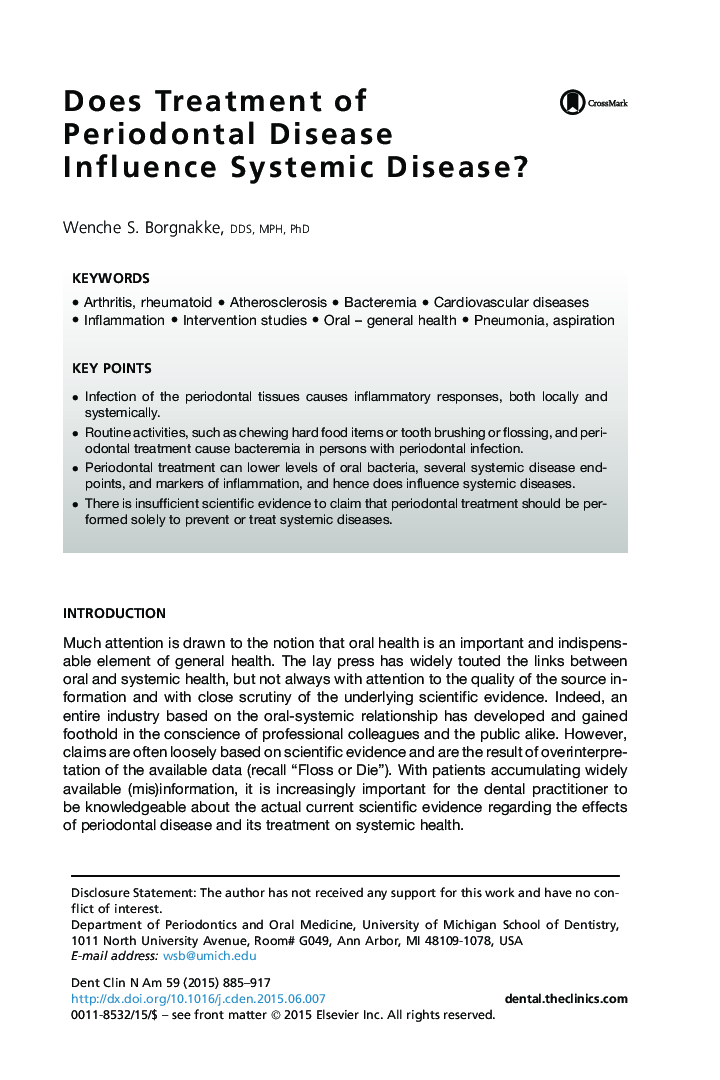 Does Treatment of Periodontal Disease Influence Systemic Disease?