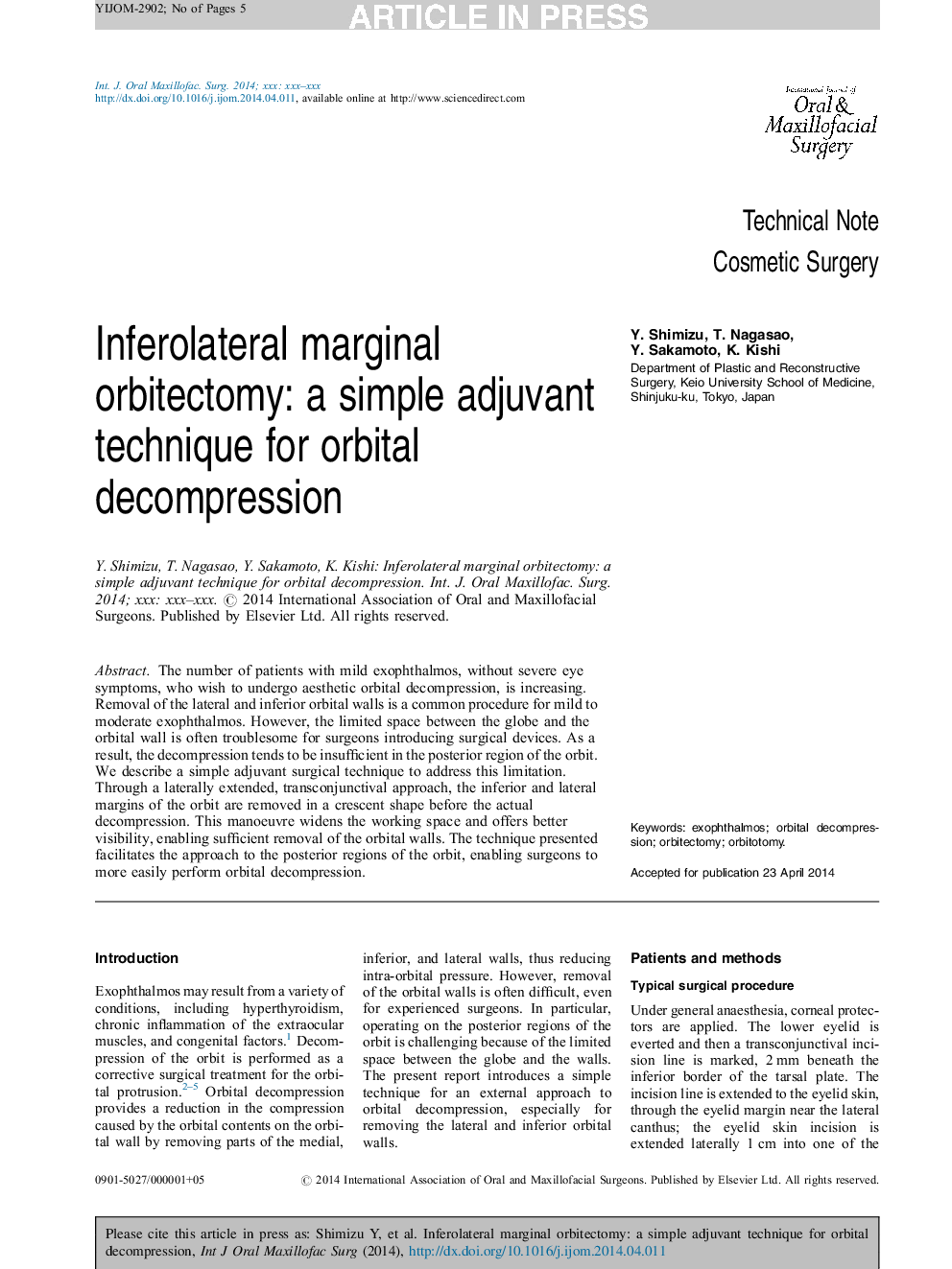 Inferolateral marginal orbitectomy: a simple adjuvant technique for orbital decompression