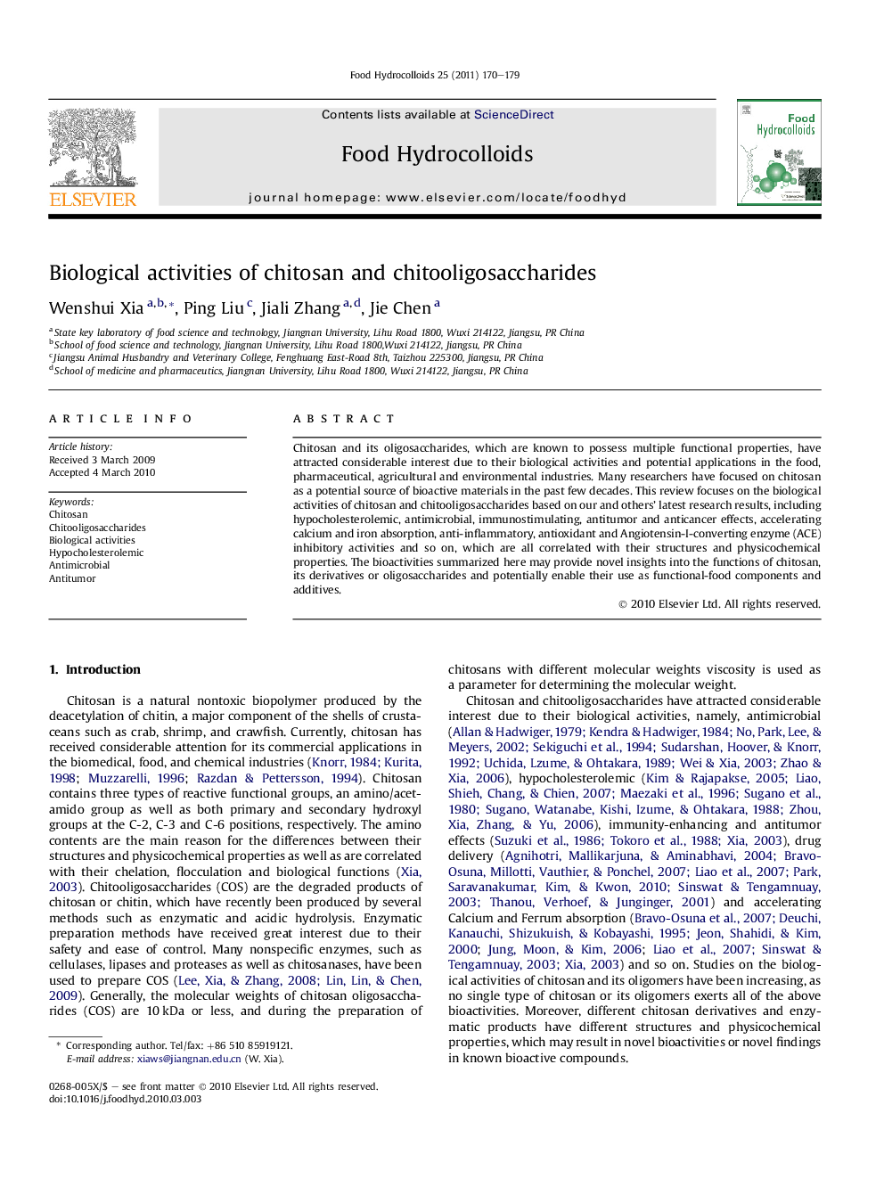 Biological activities of chitosan and chitooligosaccharides