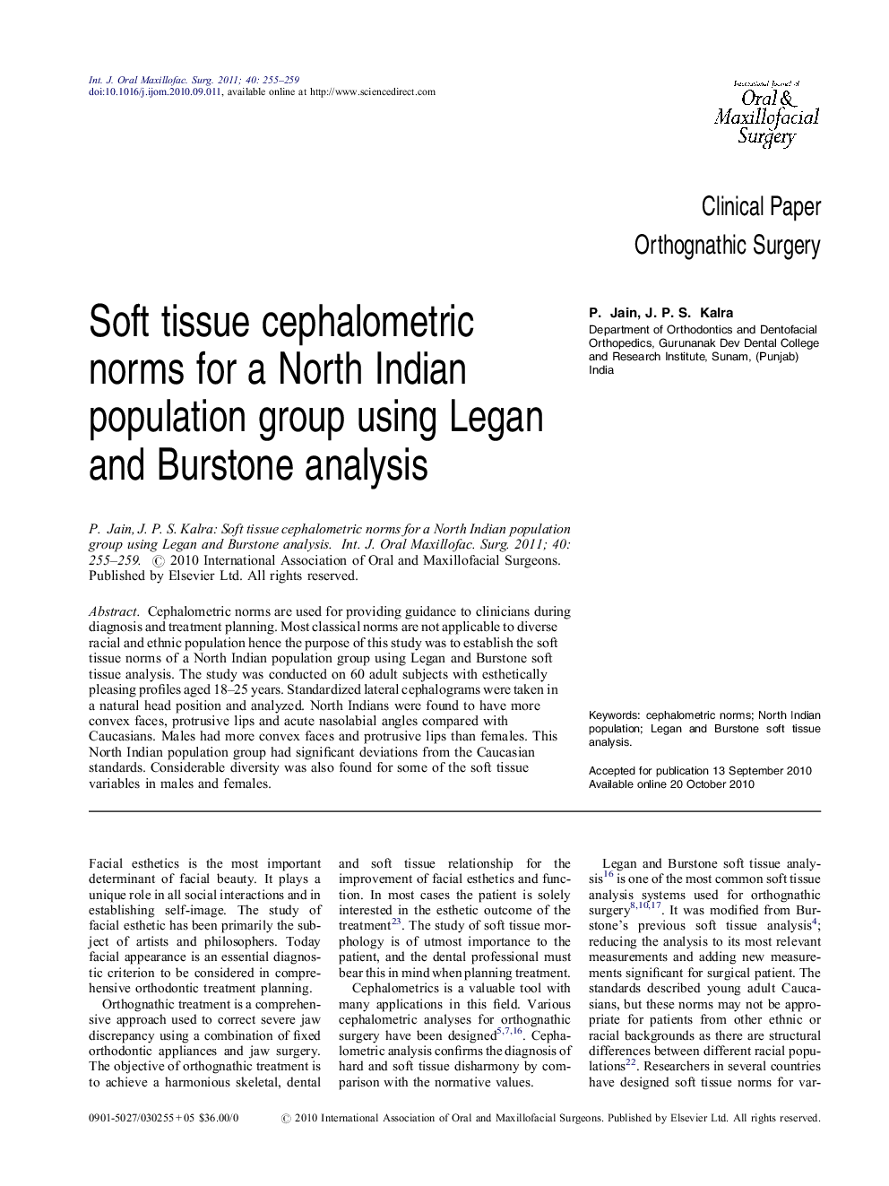 Soft tissue cephalometric norms for a North Indian population group using Legan and Burstone analysis