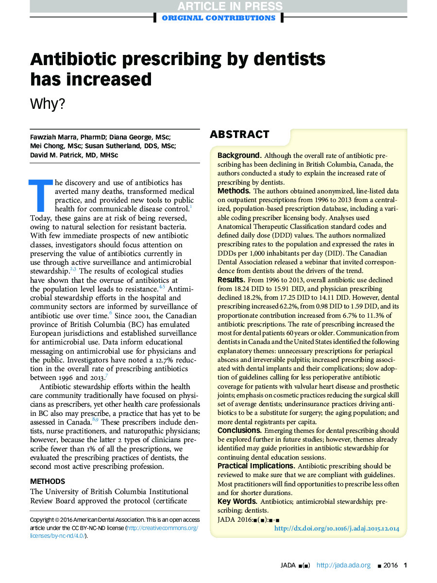 Antibiotic prescribing by dentists has increased