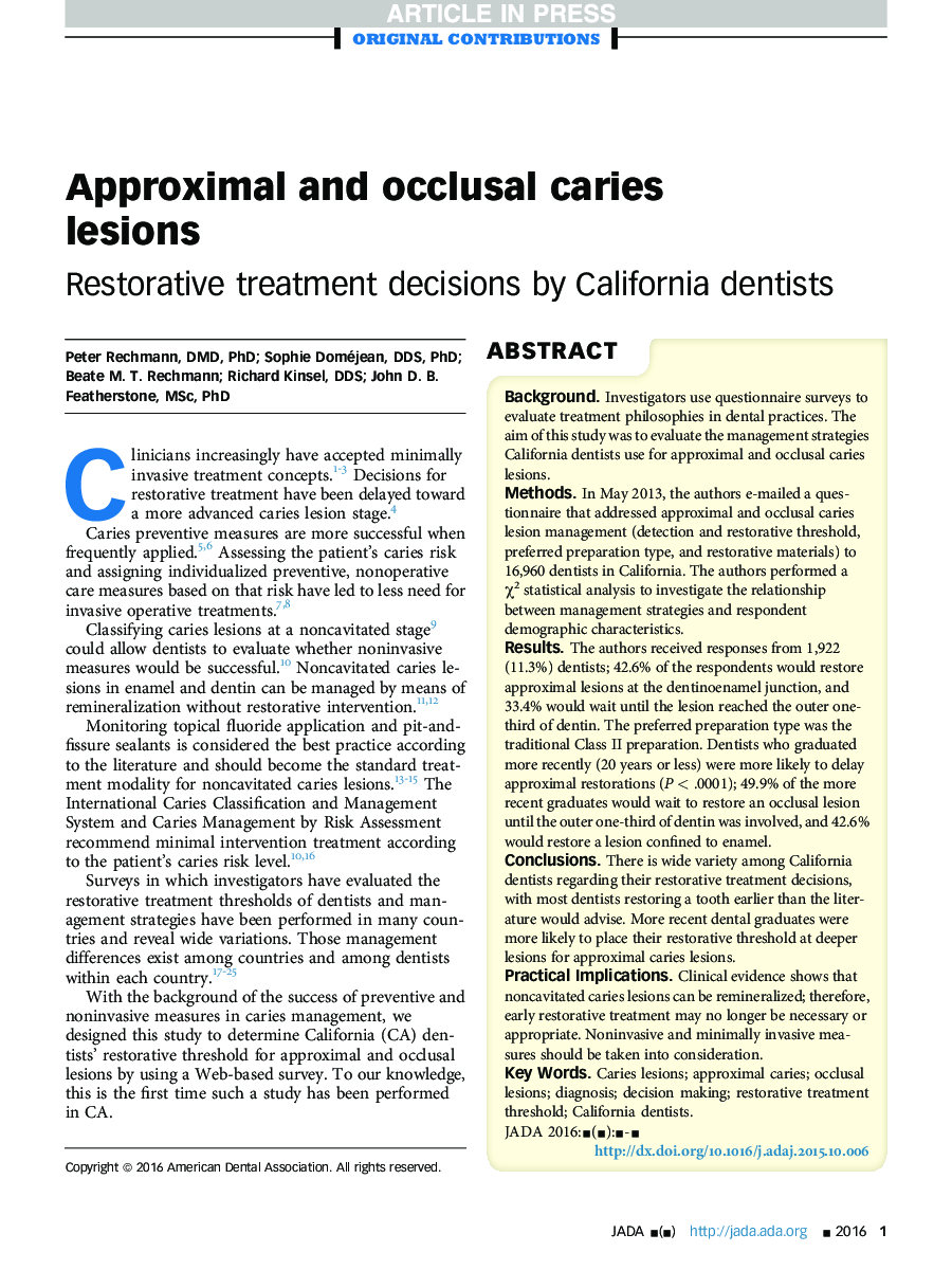 Approximal and occlusal carious lesions