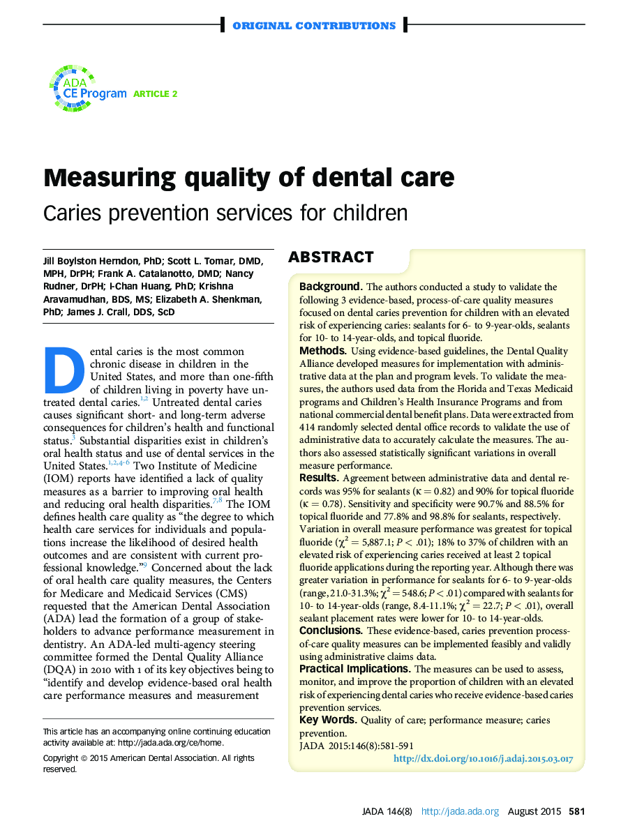 Measuring quality of dental care