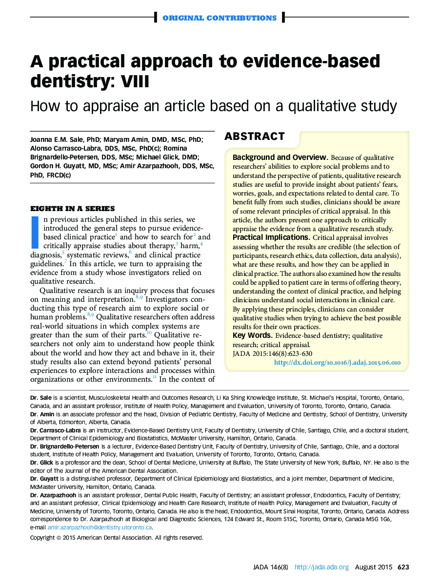 A practical approach to evidence-based dentistry: VIII