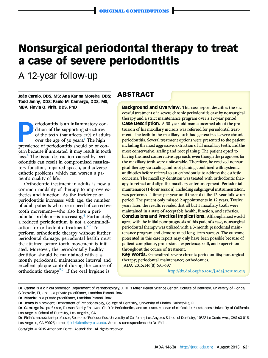 Nonsurgical periodontal therapy to treat a case of severe periodontitis