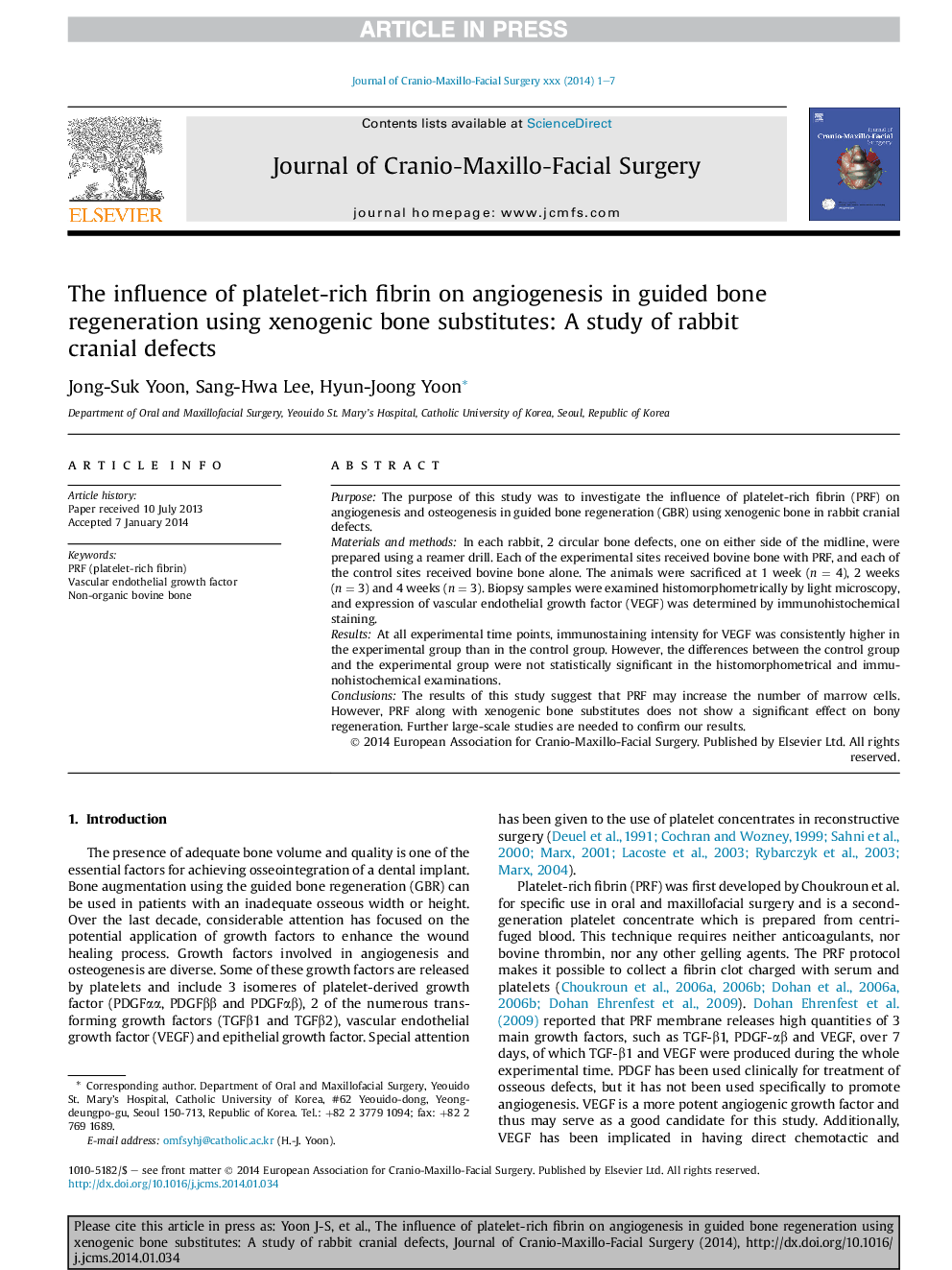 The influence of platelet-rich fibrin on angiogenesis in guided bone regeneration using xenogenic bone substitutes: A study of rabbit cranial defects