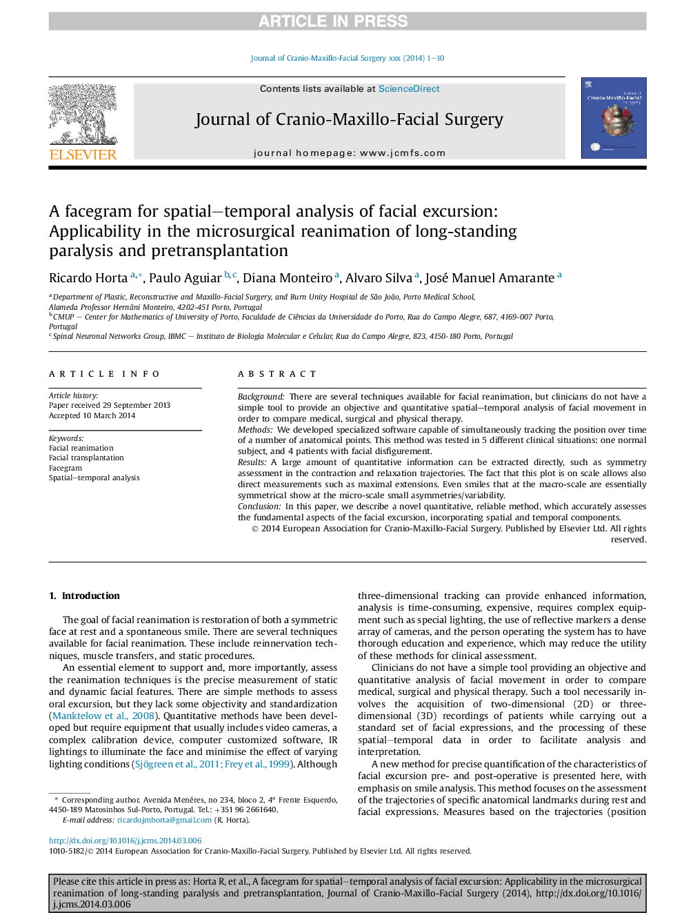 A facegram for spatial-temporal analysis of facial excursion: Applicability in the microsurgical reanimation of long-standing paralysis and pretransplantation