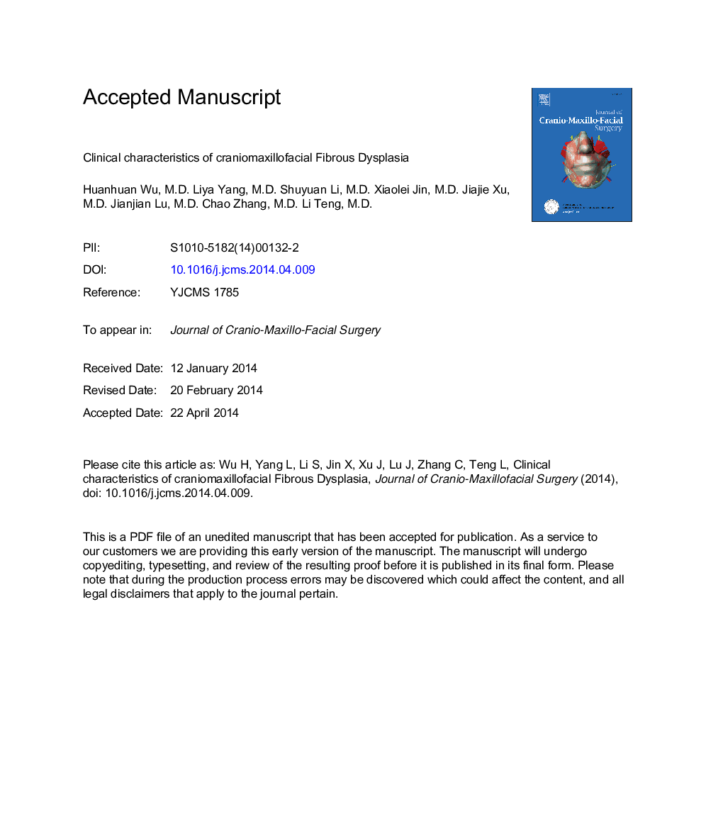 Clinical characteristics of craniomaxillofacial fibrous dysplasia