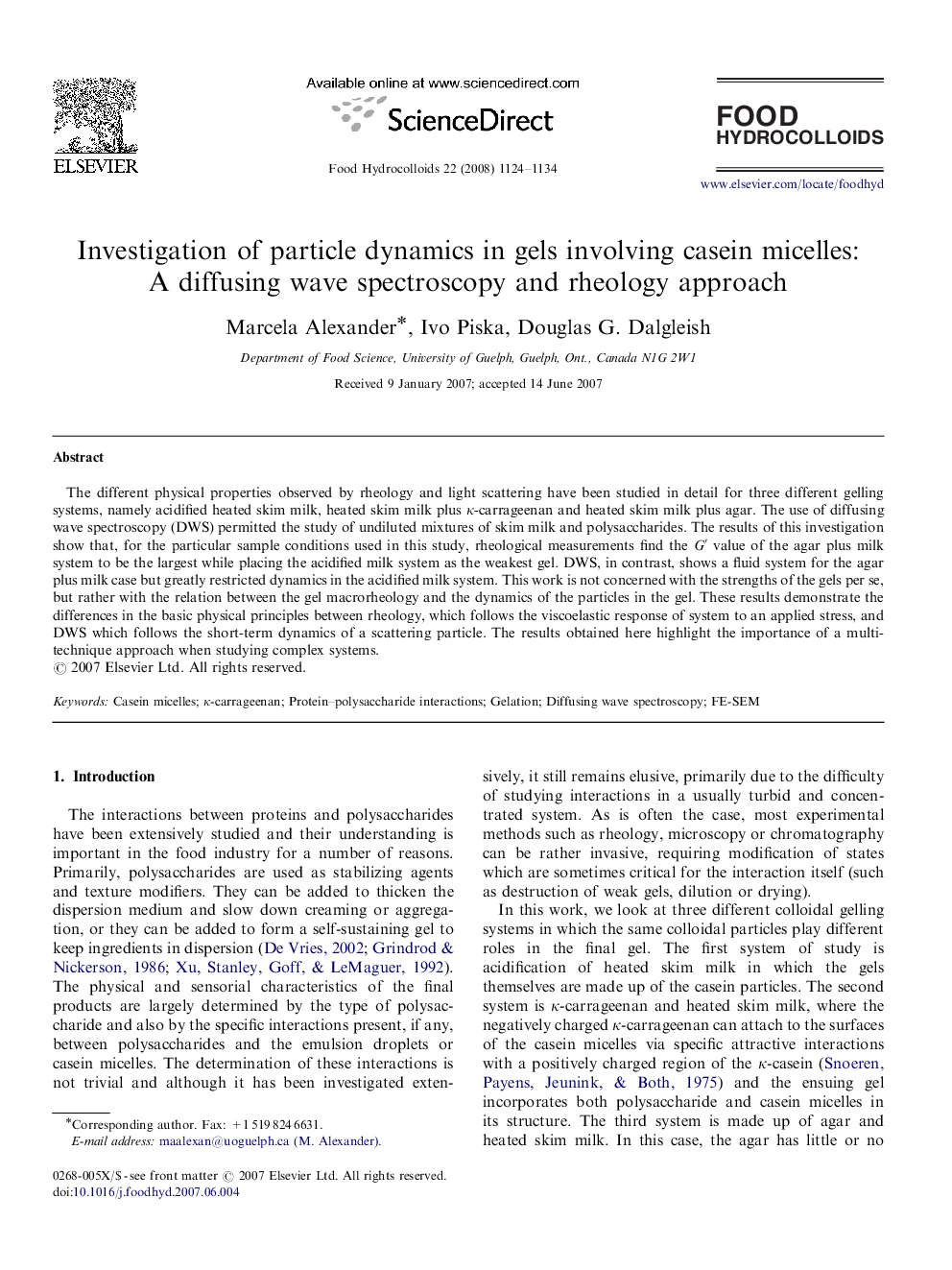 Investigation of particle dynamics in gels involving casein micelles: A diffusing wave spectroscopy and rheology approach