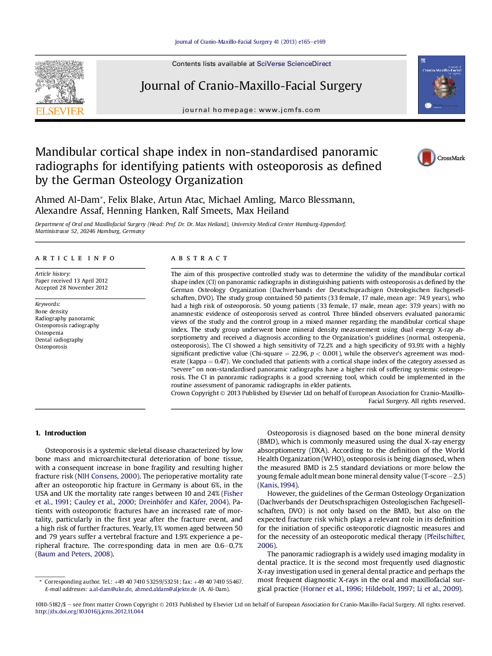 Mandibular cortical shape index in non-standardised panoramic radiographs for identifying patients with osteoporosis as defined byÂ the German Osteology Organization