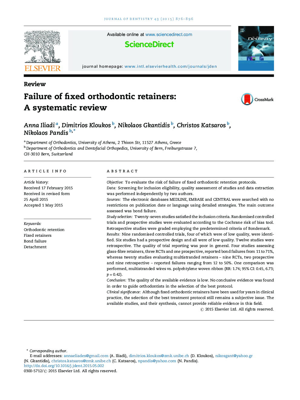 ReviewFailure of fixed orthodontic retainers: A systematic review