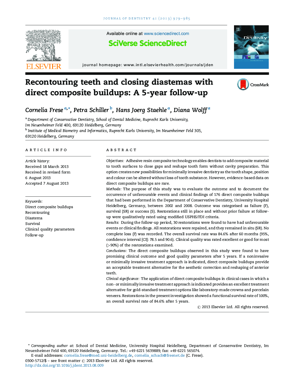 Recontouring teeth and closing diastemas with direct composite buildups: A 5-year follow-up