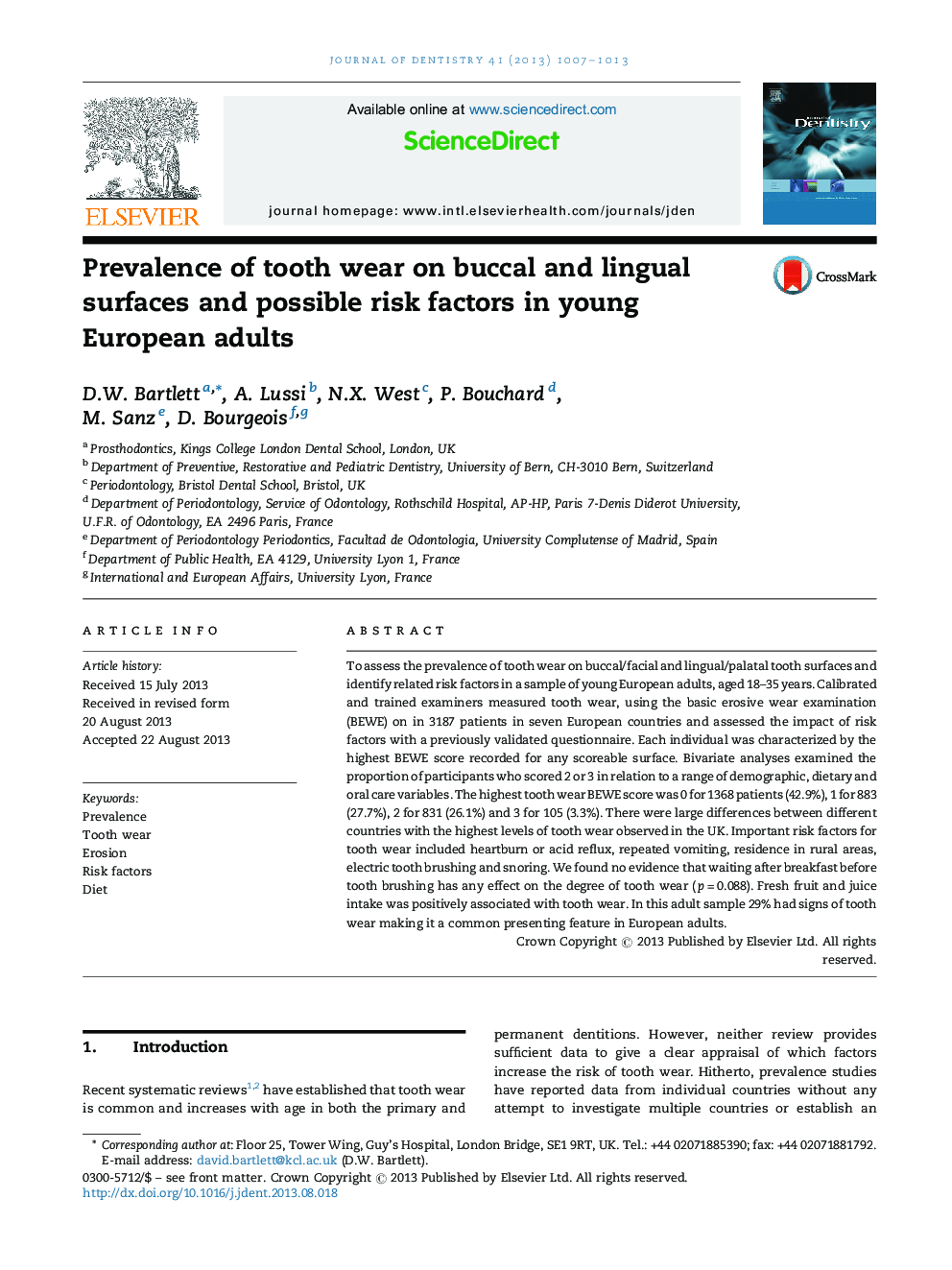 شیوع دندان در سطوح باکال و زاویه دار و عوامل خطر احتمالی در بزرگسالان جوان اروپایی 