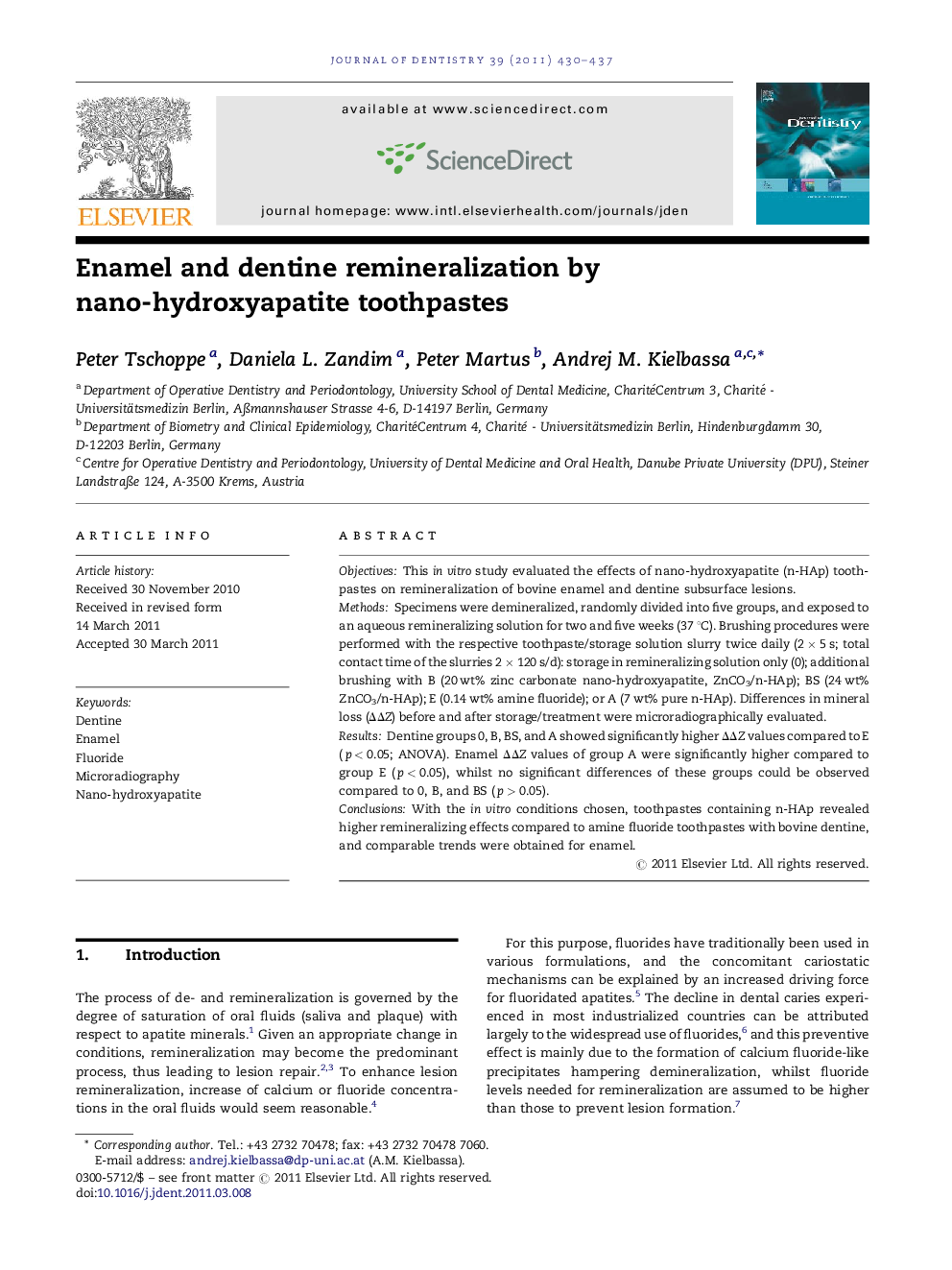 Enamel and dentine remineralization by nano-hydroxyapatite toothpastes