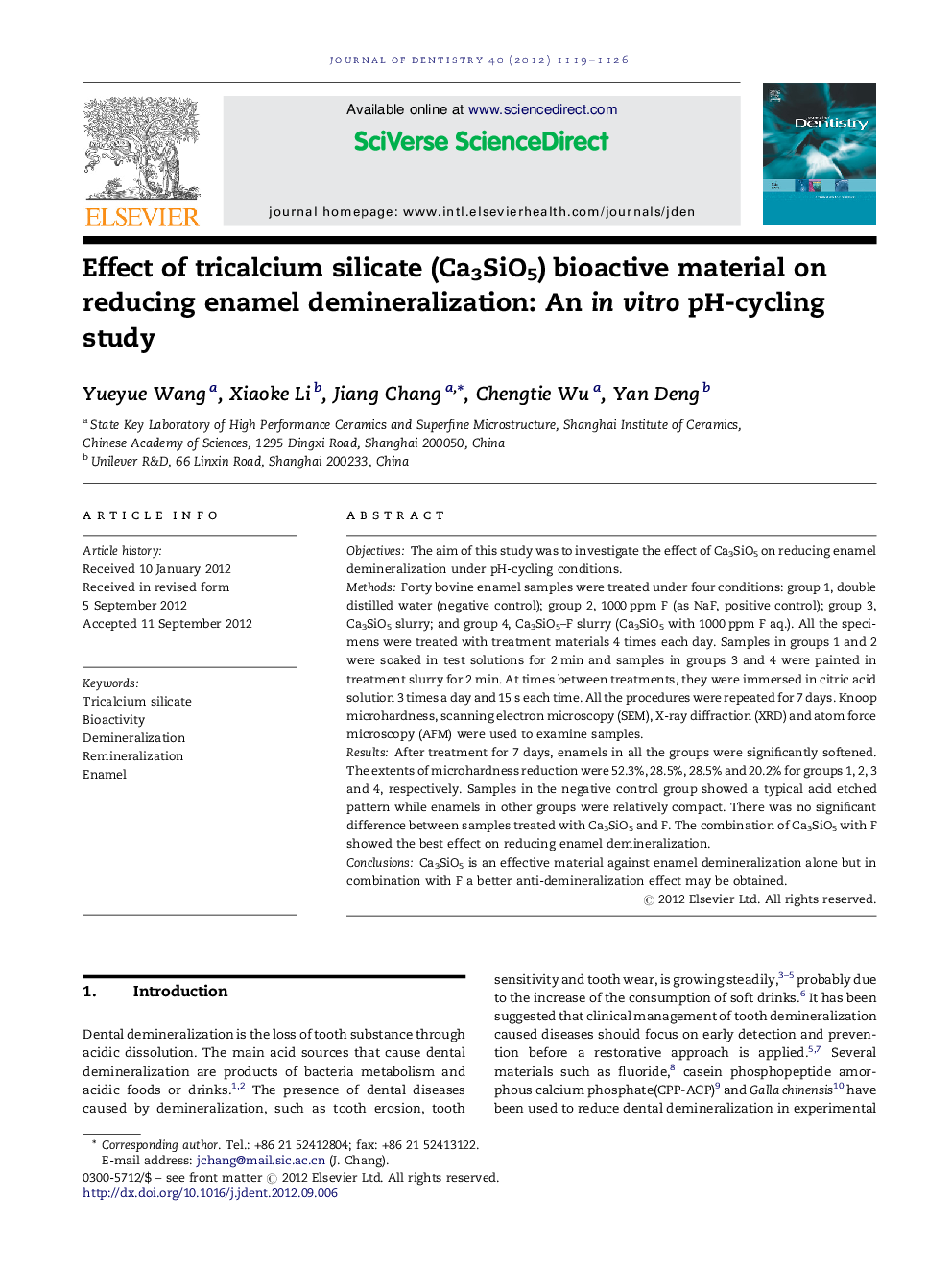 Effect of tricalcium silicate (Ca3SiO5) bioactive material on reducing enamel demineralization: An in vitro pH-cycling study