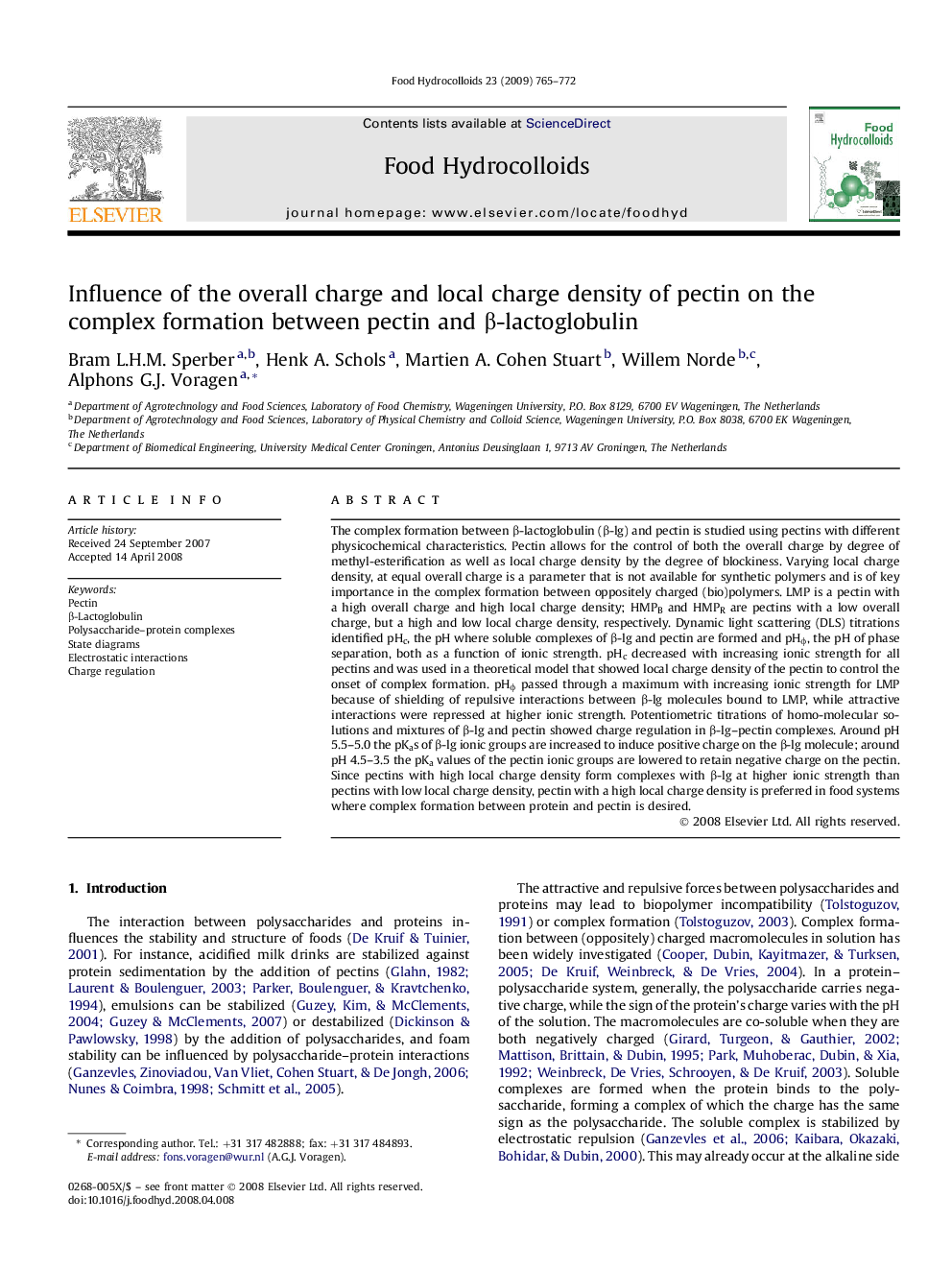 Influence of the overall charge and local charge density of pectin on the complex formation between pectin and β-lactoglobulin