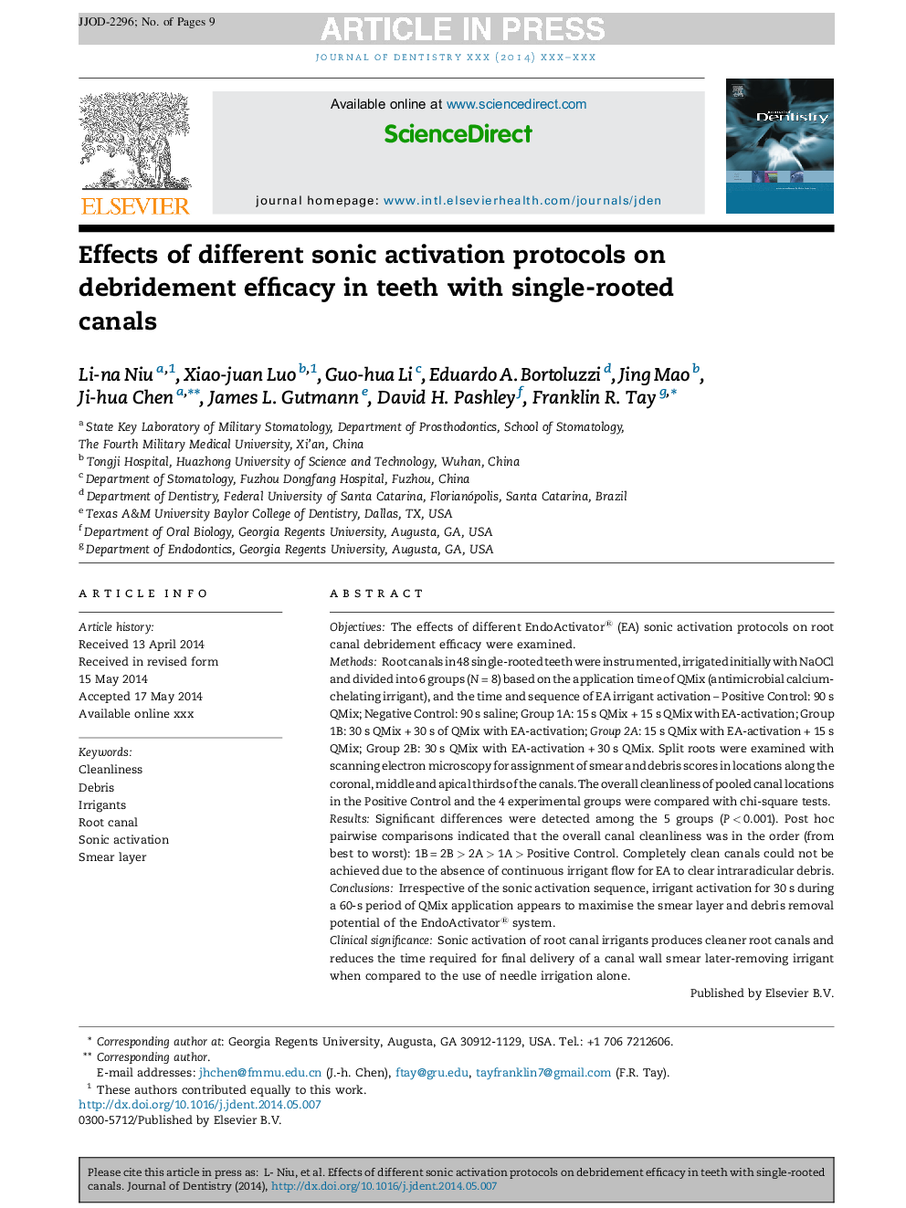 Effects of different sonic activation protocols on debridement efficacy in teeth with single-rooted canals