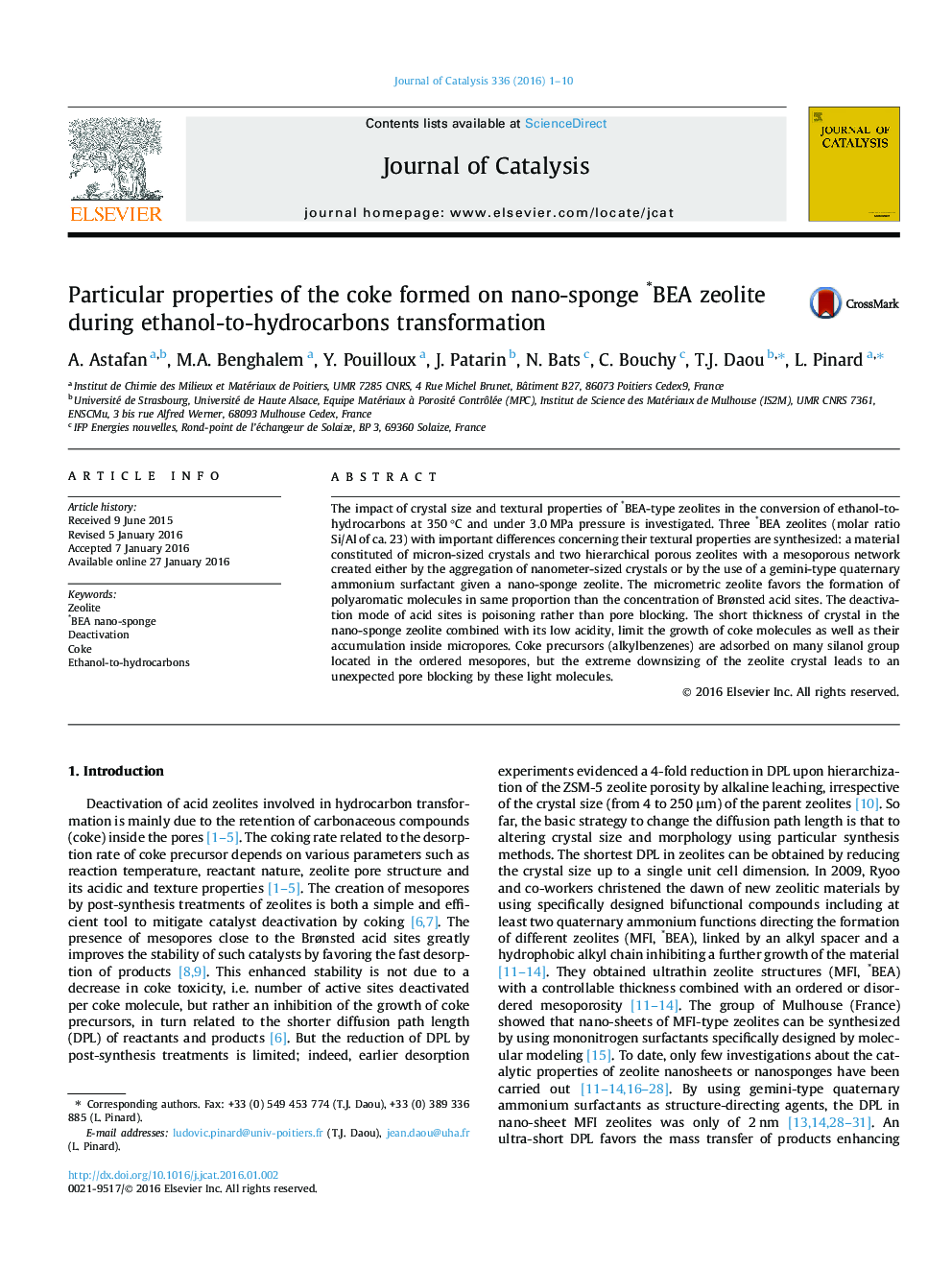 Particular properties of the coke formed on nano-sponge *BEA zeolite during ethanol-to-hydrocarbons transformation