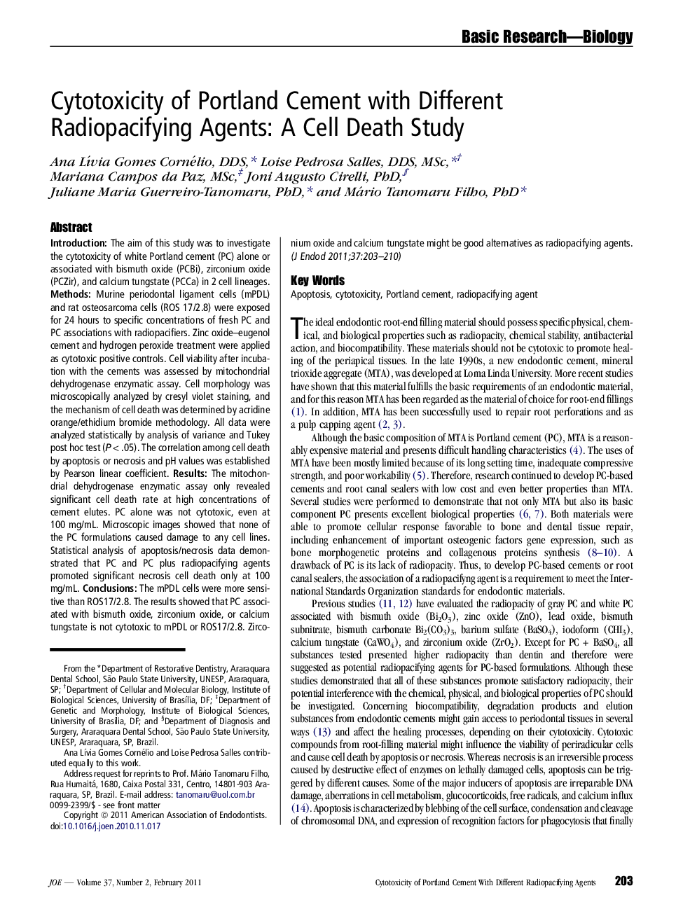 Cytotoxicity of Portland Cement with Different Radiopacifying Agents: A Cell Death Study