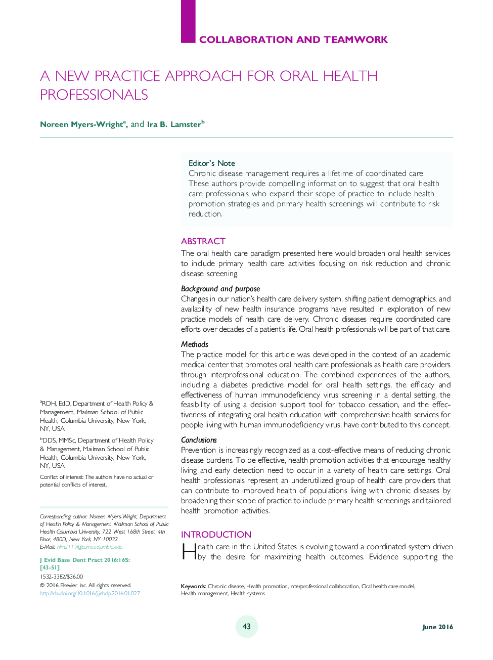 A New Practice Approach for Oral Health Professionals
