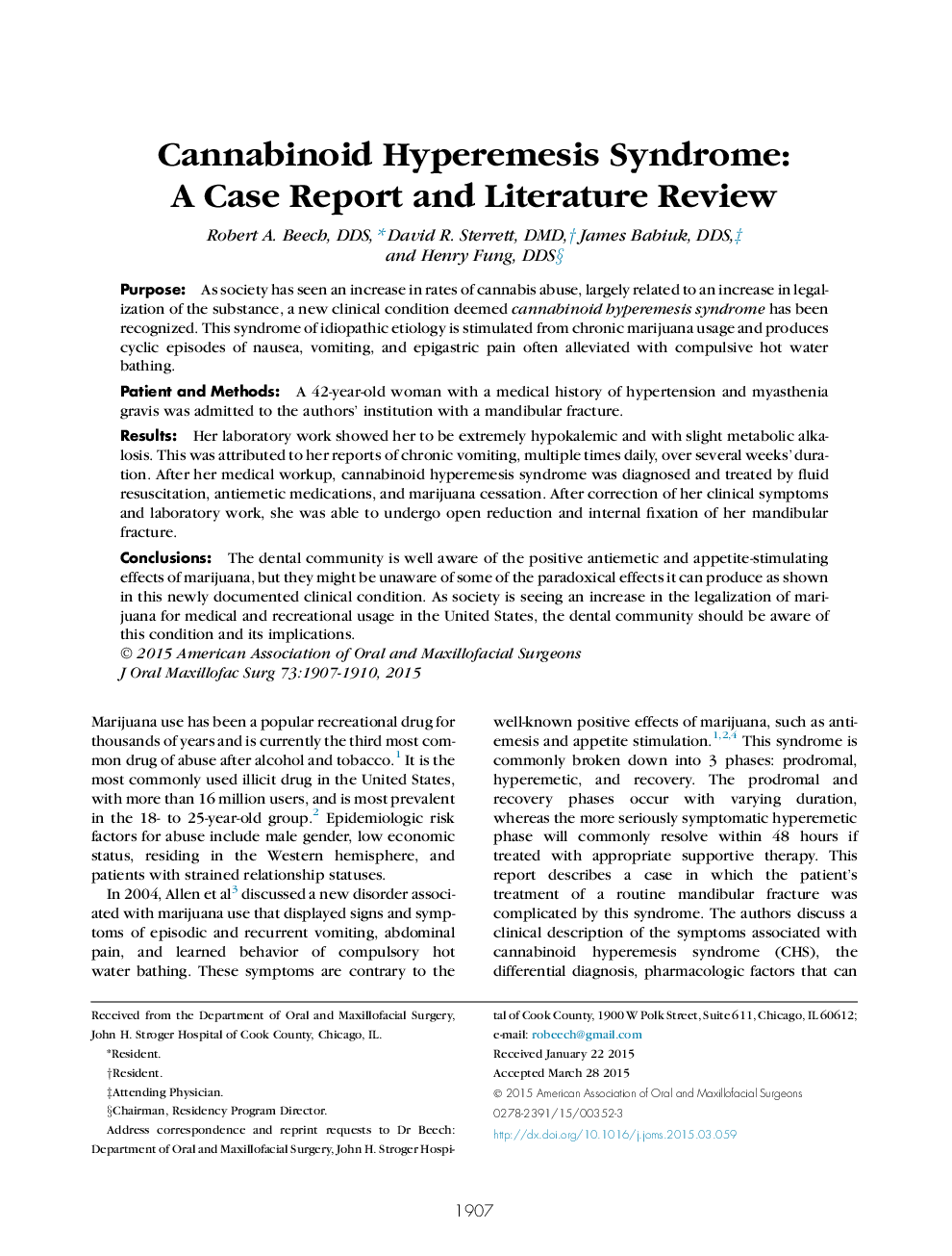 Cannabinoid Hyperemesis Syndrome: AÂ Case Report and Literature Review