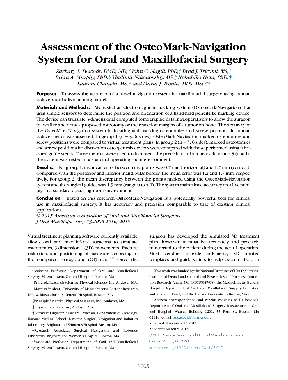 Assessment of the OsteoMark-Navigation System for Oral and Maxillofacial Surgery