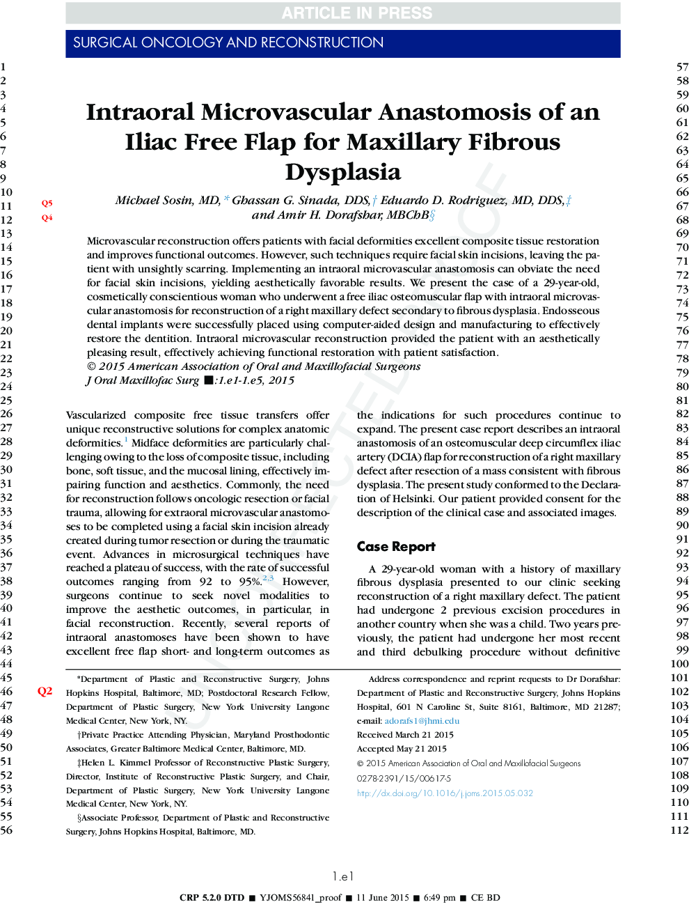 Intraoral Microvascular Anastomosis of an Iliac Free Flap for Maxillary Fibrous Dysplasia