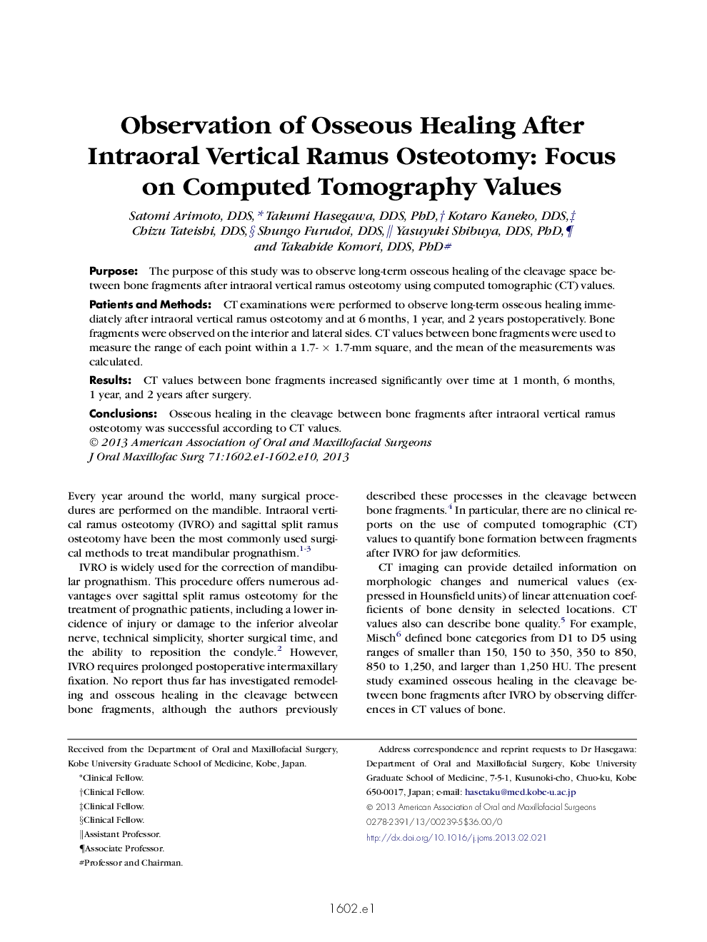 بررسی شایع پوکی استخوان پس از استئوتومی راموس عمودی عمودی: تمرکز بر ارزش های توموگرافی کامپیوتری 