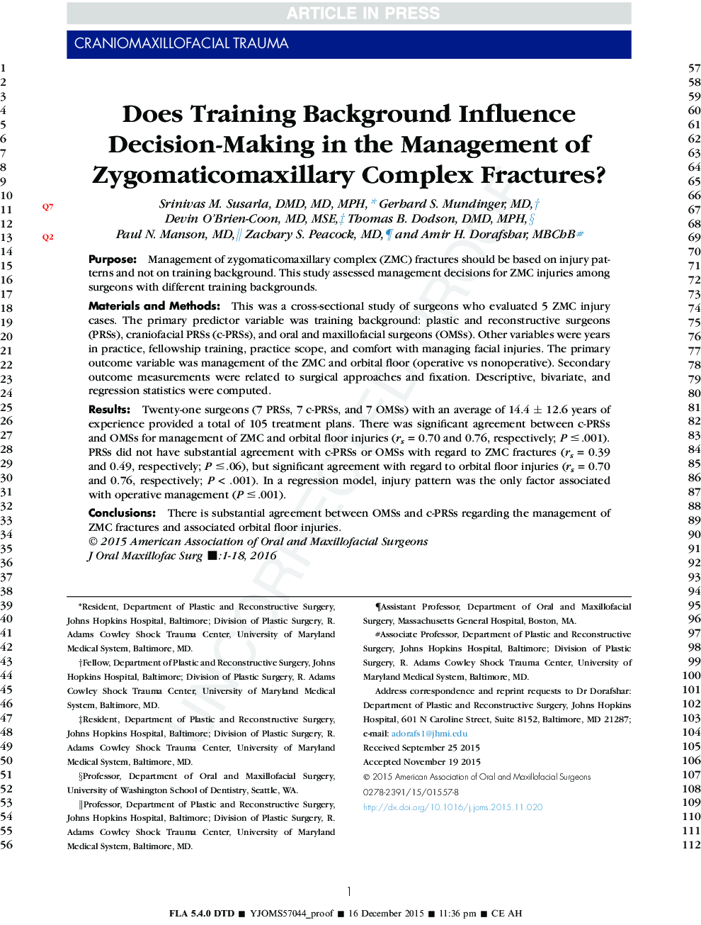 Does Training Background Influence Decision-Making in the Management of Zygomaticomaxillary Complex Fractures?