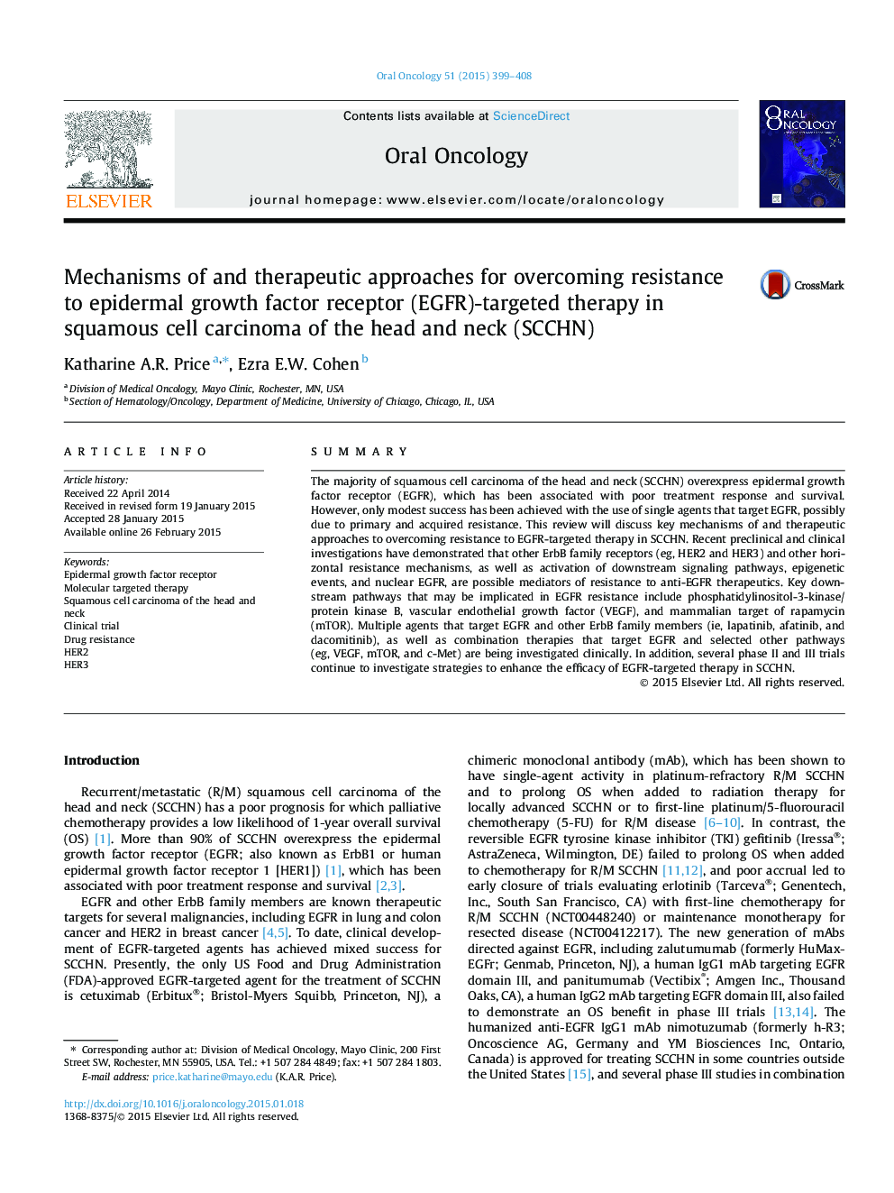 Mechanisms of and therapeutic approaches for overcoming resistance to epidermal growth factor receptor (EGFR)-targeted therapy in squamous cell carcinoma of the head and neck (SCCHN)