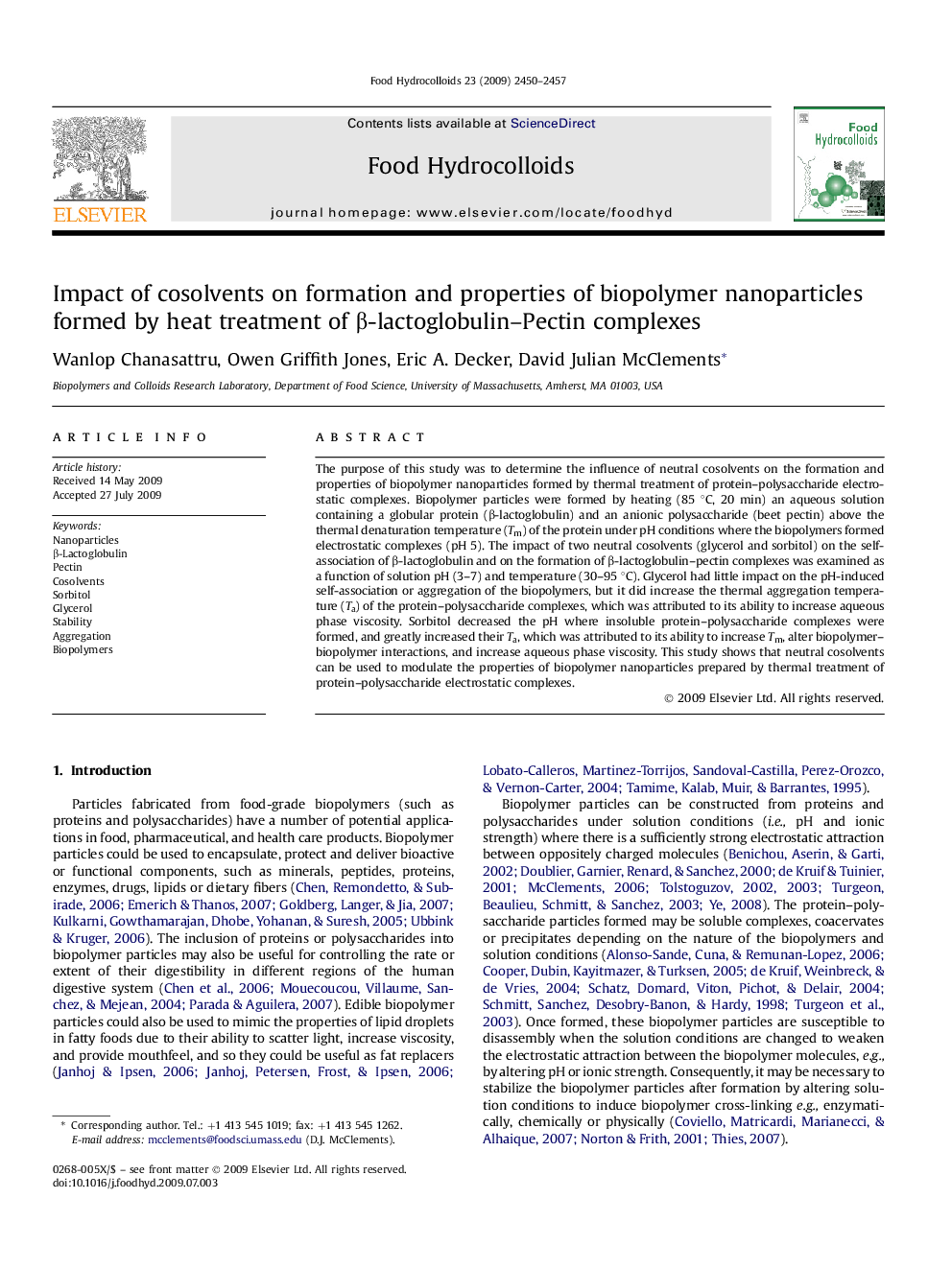 Impact of cosolvents on formation and properties of biopolymer nanoparticles formed by heat treatment of β-lactoglobulin–Pectin complexes