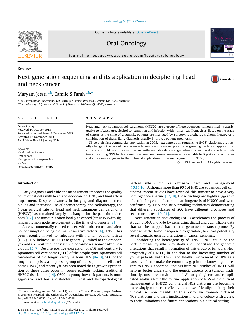 Next generation sequencing and its application in deciphering head and neck cancer