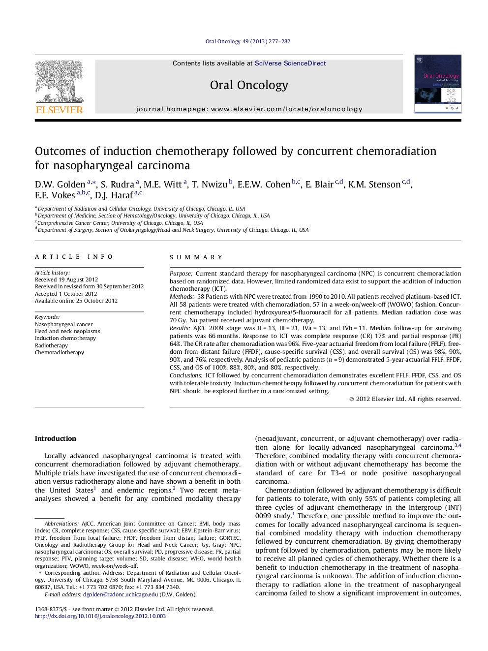 Outcomes of induction chemotherapy followed by concurrent chemoradiation for nasopharyngeal carcinoma