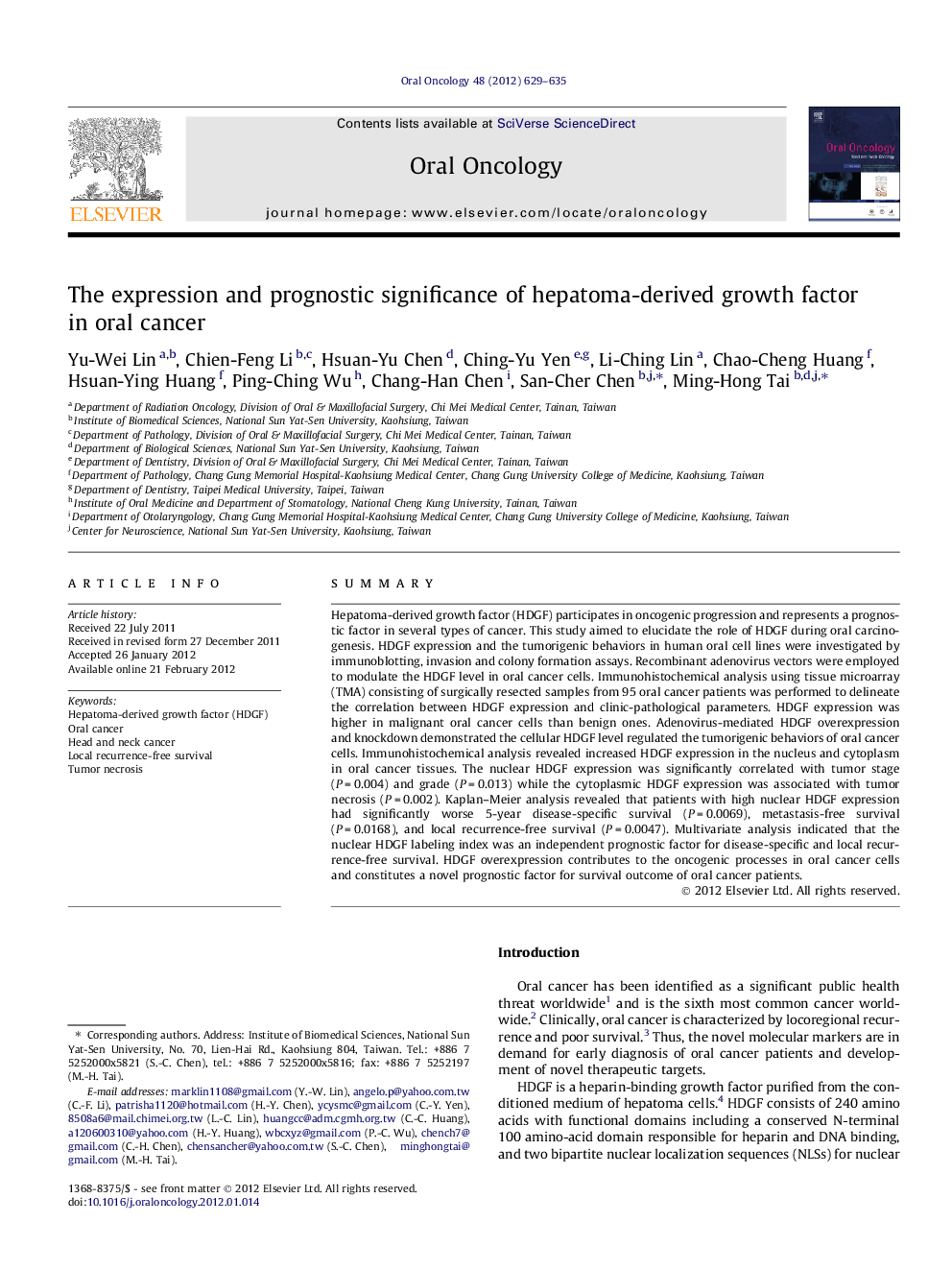 The expression and prognostic significance of hepatoma-derived growth factor in oral cancer