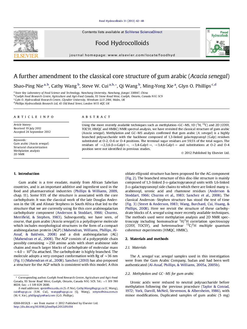 A further amendment to the classical core structure of gum arabic (Acacia senegal)