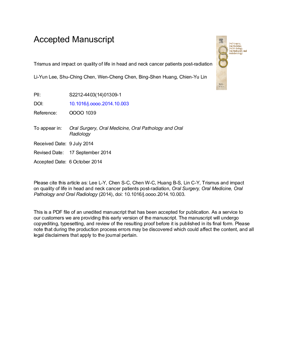 Postradiation trismus and its impact on quality of life in patients with head and neck cancer