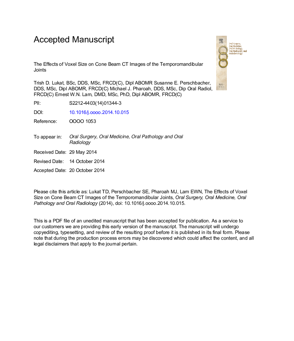 The effects of voxel size on cone beam computed tomography images of the temporomandibular joints