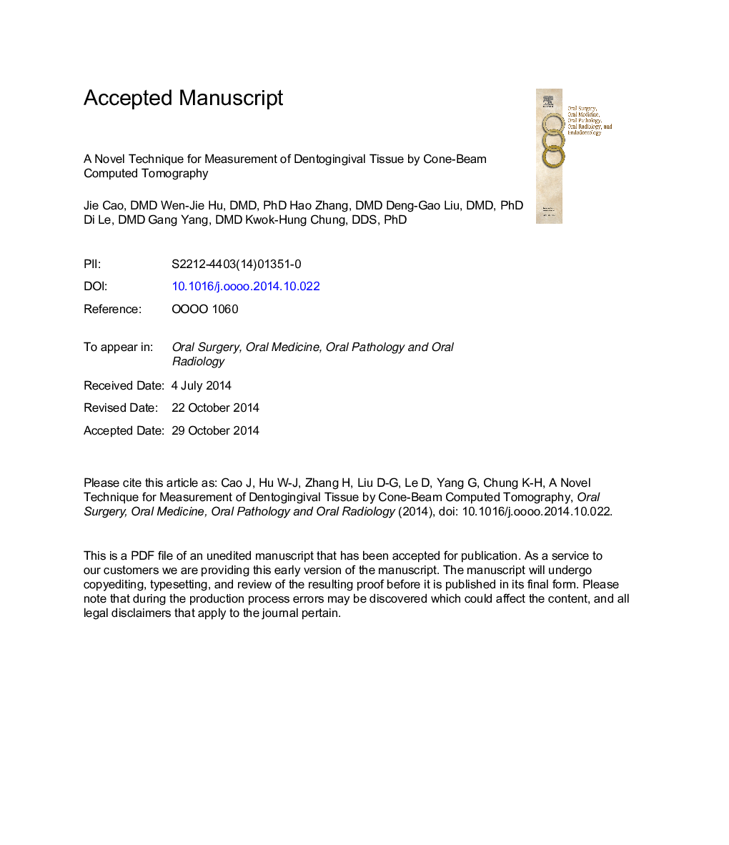 A novel technique for measurement of dentogingival tissue by cone beam computed tomography