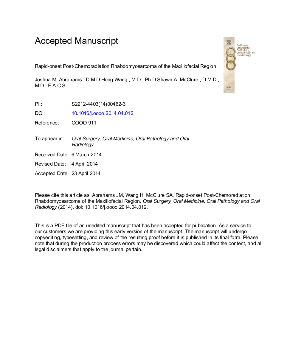 Rapid-onset postchemoradiotherapy rhabdomyosarcoma of the maxillofacial region