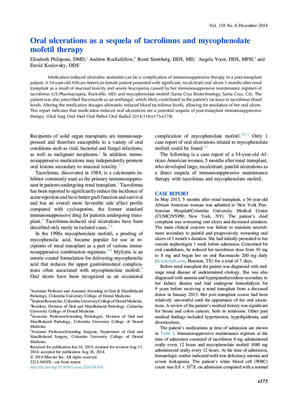 Oral ulcerations as a sequela of tacrolimus and mycophenolate mofetil therapy