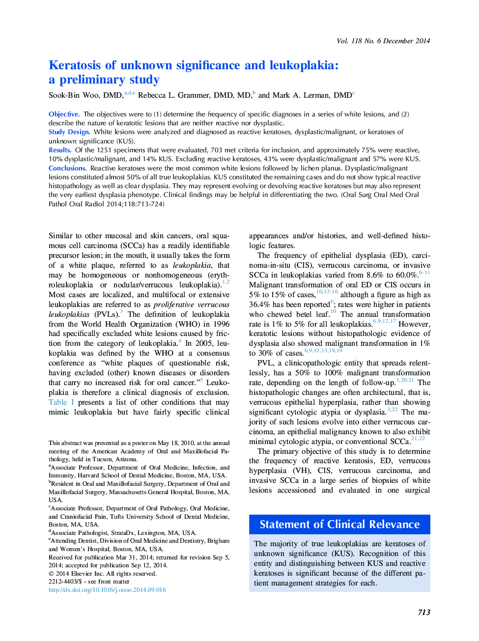 کراتوز با اهمیت ناشناخته و لکوپالاکیا: یک مطالعه اولیه 