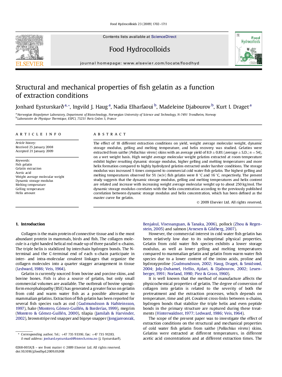 Structural and mechanical properties of fish gelatin as a function of extraction conditions