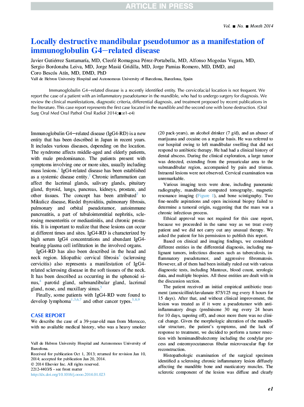 Locally destructive mandibular pseudotumor as a manifestation of immunoglobulin G4-related disease
