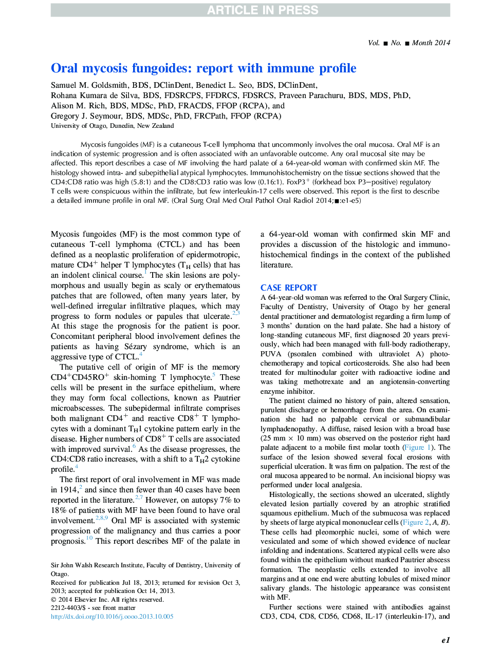 Oral mycosis fungoides: report with immune profile