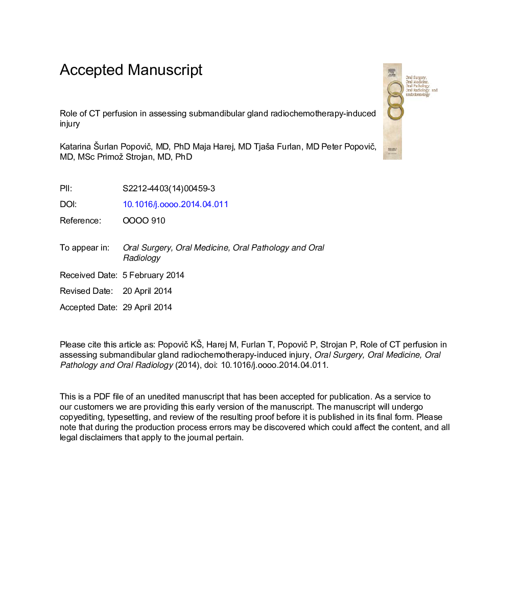 Role of perfusion computed tomography in assessing submandibular gland radiochemotherapy-induced injury