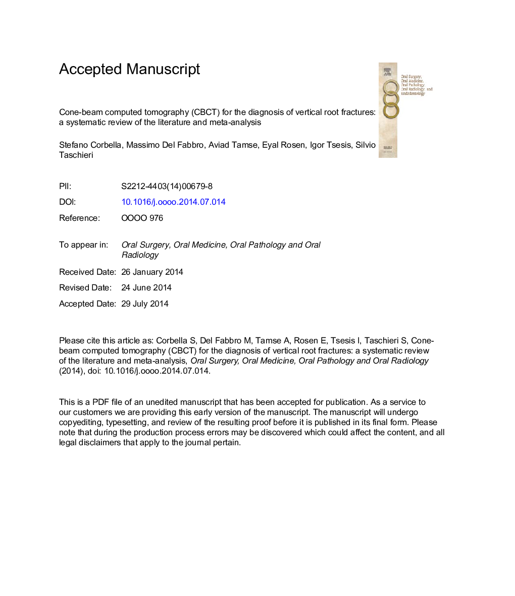 Cone beam computed tomography for the diagnosis of vertical root fractures: a systematic review of the literature and meta-analysis