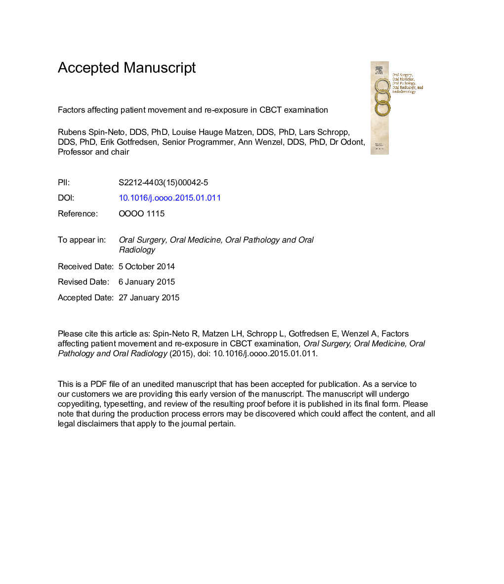 Factors affecting patient movement and re-exposure in cone beam computed tomography examination